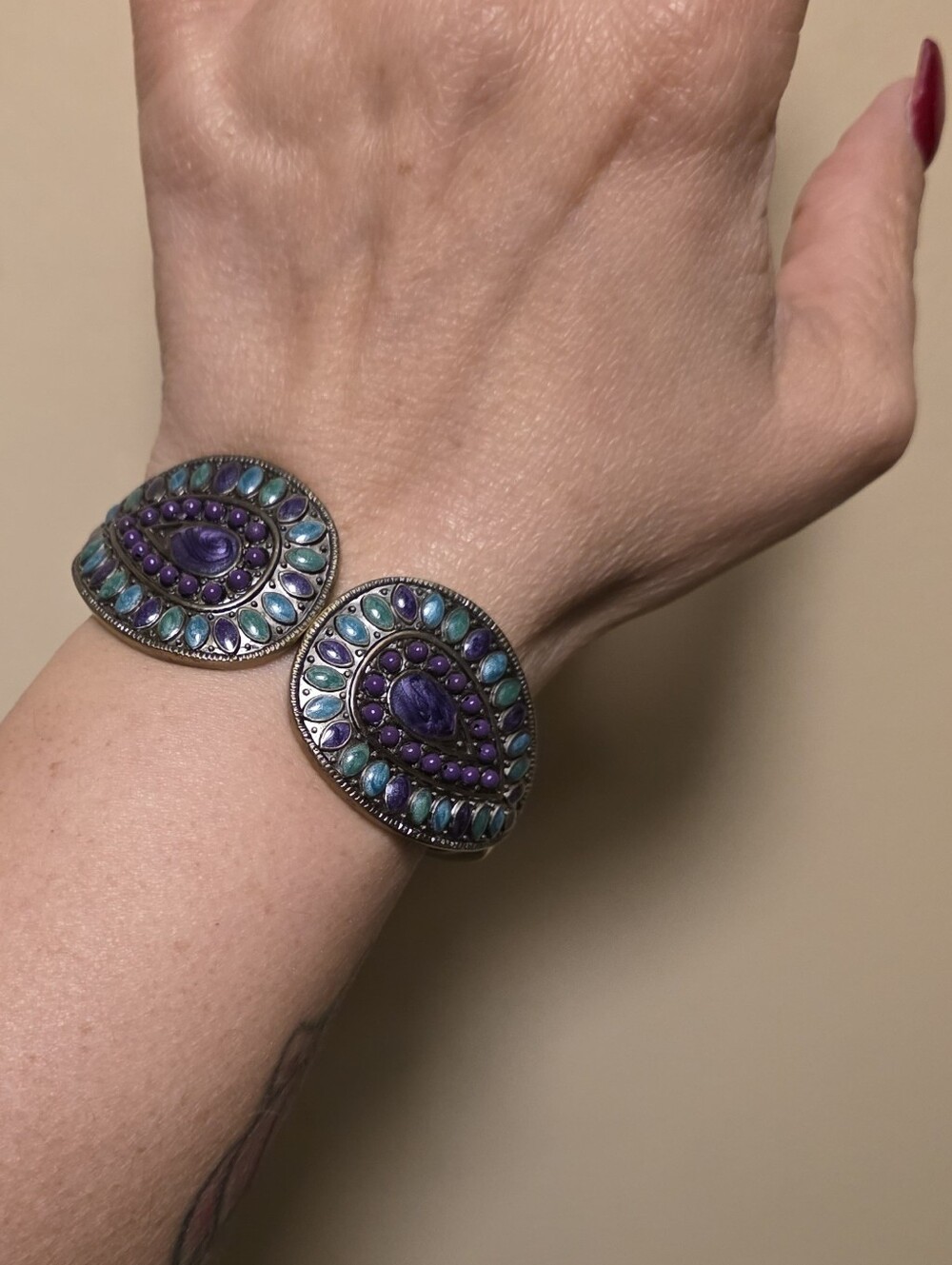 Vintage Boho Brass Hinged Bracelet